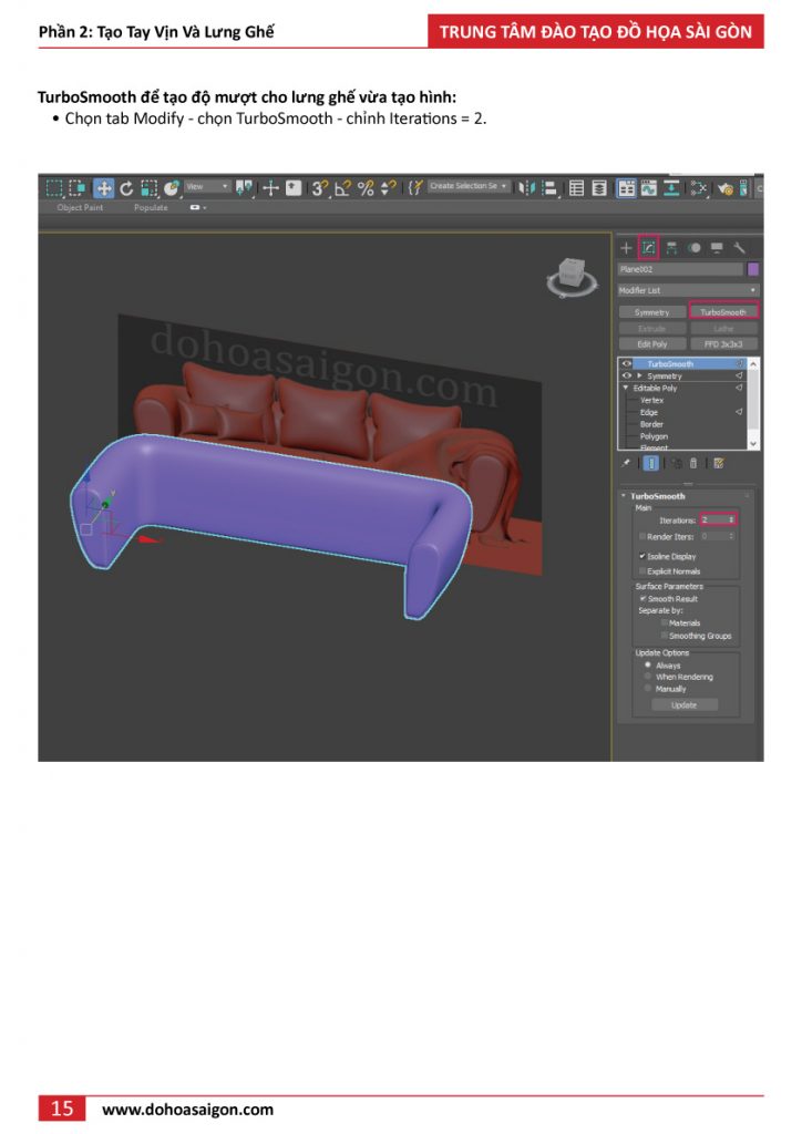Chia sẻ miễn phí bài hướng dẫn vẽ ghế sofa vải trong 3dsmax