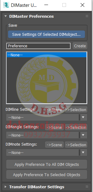 Save settings of selected Dimobject…